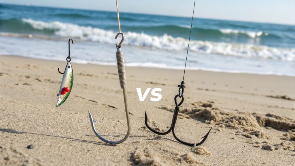 J hooks vs circle hooks in surf fishing size