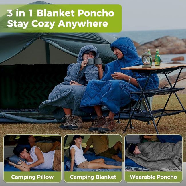 ATEPA wearable sleeping bag poncho with water-resistant ultralight design for camping and outdoor use
