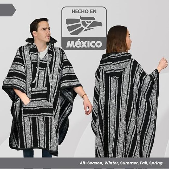 Artisans Bazaar Baja hoodie poncho with Aztec pattern for warm casual beach and outdoor wear
