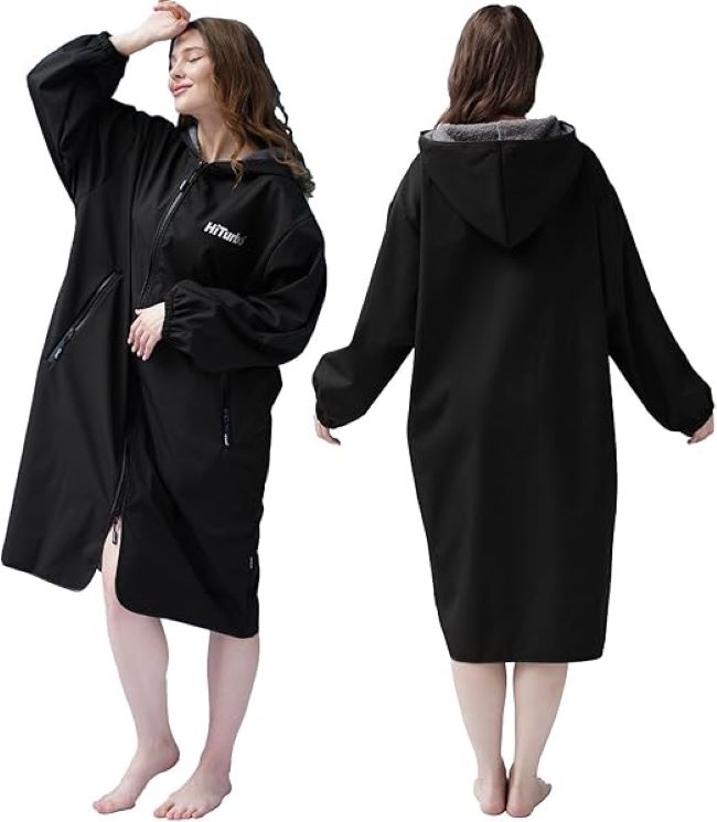 Hiturbo waterproof swim parka with hood for windproof surf changing and cold weather beach use