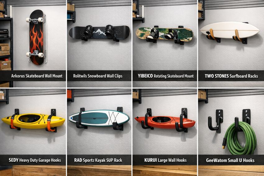 Best affordable wall mount storage in Texas for skateboards, kayaks, and garage gear in small spaces