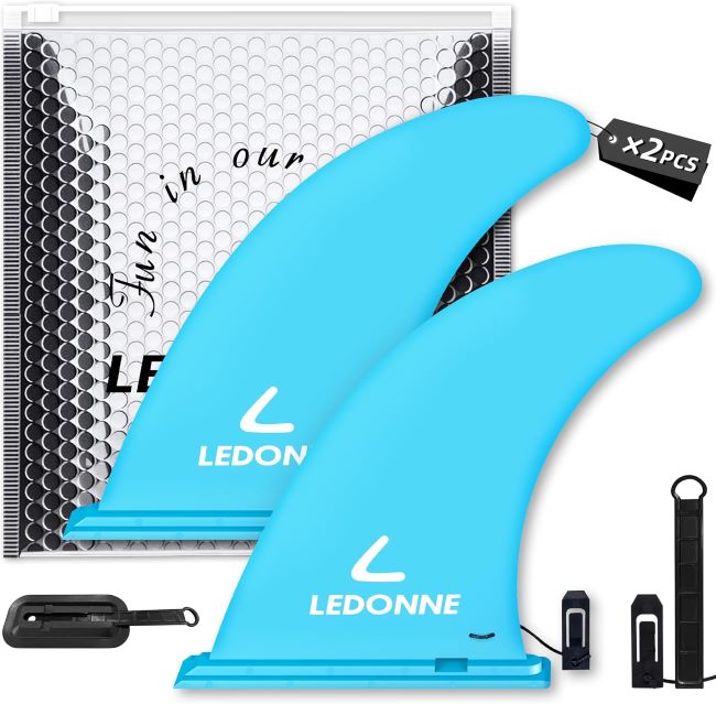 LEDONNE 9-inch SUP center fins with extra pin, no-tool installation for inflatable paddle boards