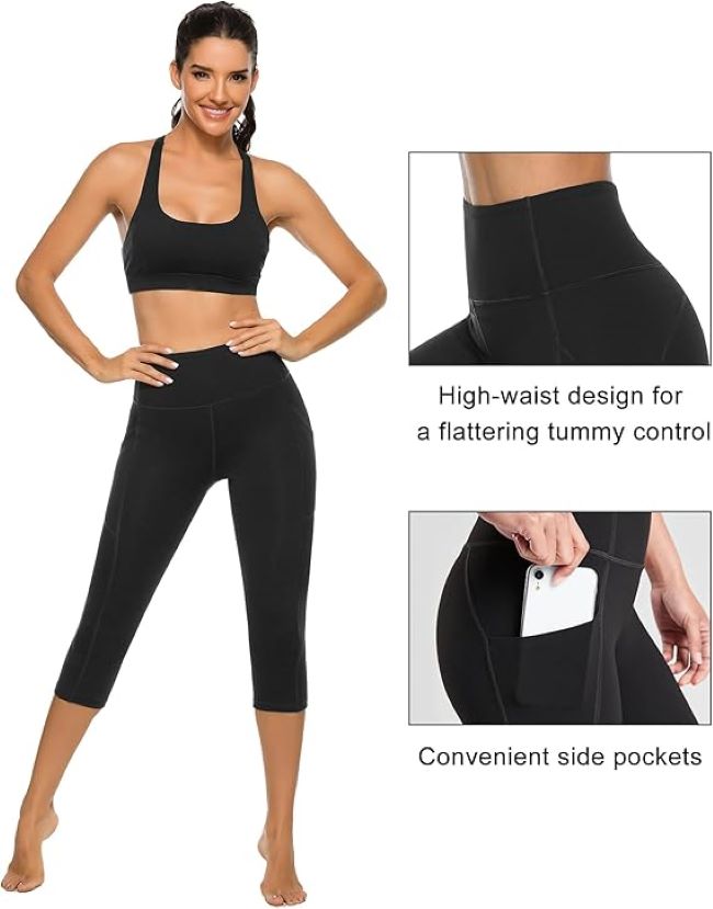 Stelle women’s high-waisted capri yoga pants with pockets designed for essential workout and fitness comfort