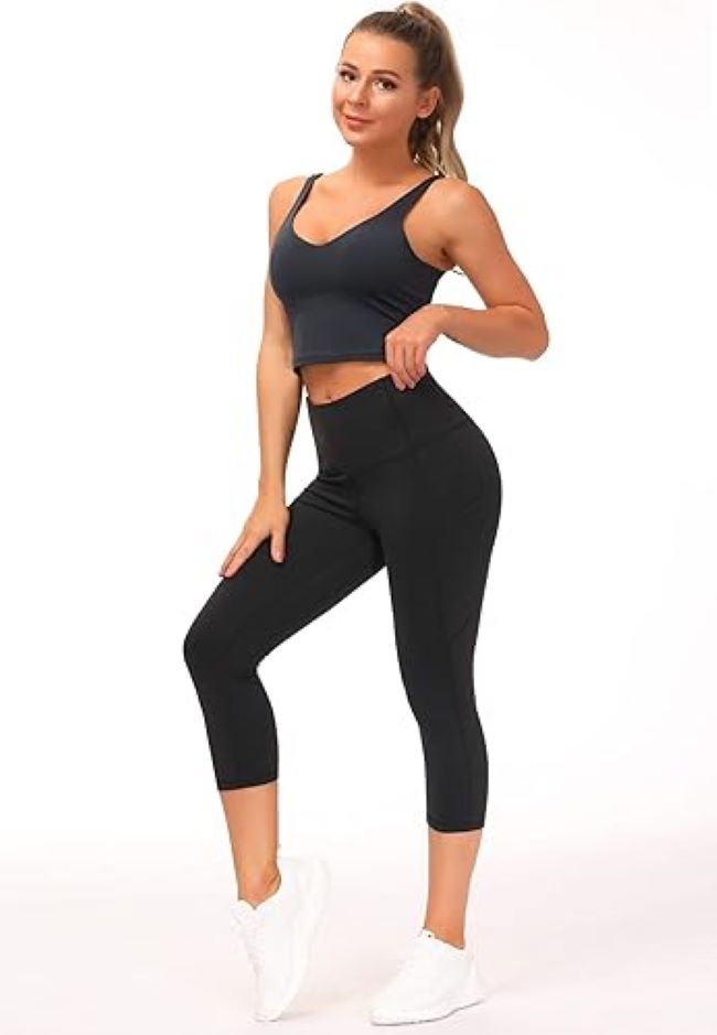 THE GYM PEOPLE thick high-waist capri leggings with pockets and tummy control for running, yoga, and workouts