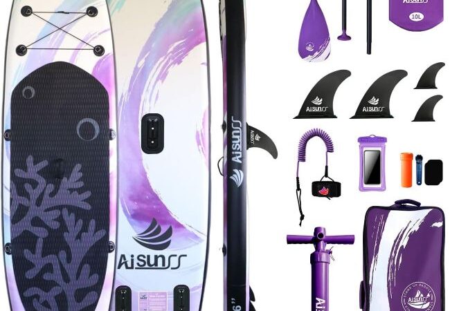 AISUNSS inflatable paddle board with wide non-slip deck for stable recreational paddling