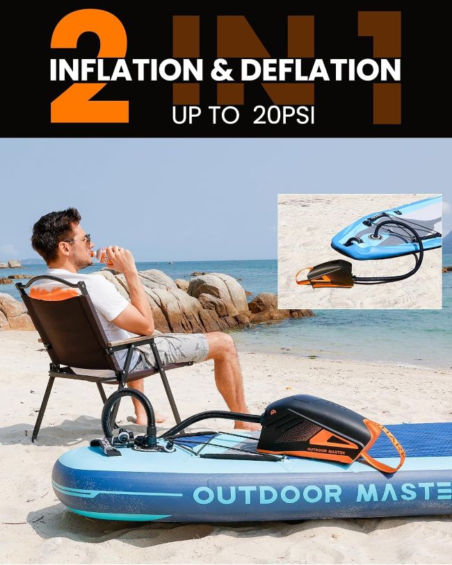OutdoorMaster Shark 3 rechargeable SUP pump with 74Wh battery and digital display