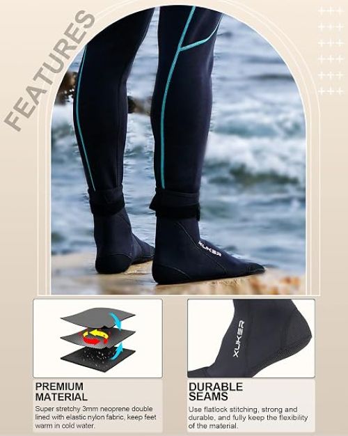 XUKER Neoprene Water Socks with sand-proof design